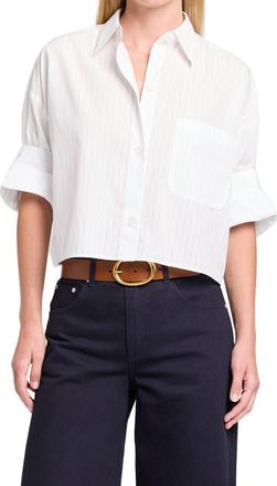 TWP Next Ex Rolled Cuff Shirt in White /Light Blue at Nordstrom, Size X-Small