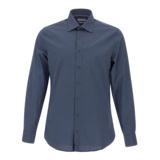 Michael Kors Slim-fit overhemd van katoen met micro-patroon - Heren - Overhemden - Blauw - Maat: XL Katoen