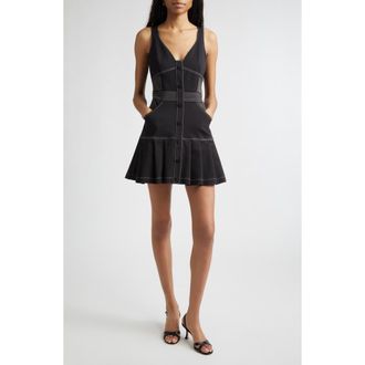 Ramy Brook Olana Topstitch Detail Cotton Blend Minidress in Black at Nordstrom, Size 12