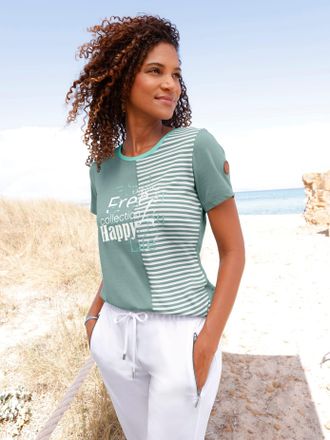 Casual Looks Rundhalsshirt CASUAL LOOKS Rundhals-Shirt, Damen, Gr. 36, jade, blaugr&uuml;n, bedruckt, 50% Baumwolle, 50% Modal, bedruckt, gemustert, gestreift, mehrfarb