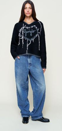 Guizio Heart Wool Sweater in Black at Nordstrom, Size Xx-Large