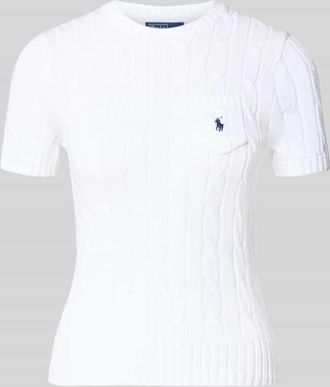 Polo Ralph Lauren Slim Fit Kurzarmpullover mit Label-Stitching in Weiss, Gr&ouml;&szlig;e XXL