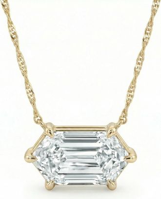 Pompeii3 Certified 1.10Ct Long Hexagon Diamond East West Pendant Gold Necklace Lab Grown