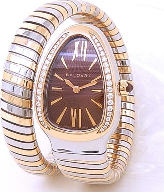 Bulgari Pre-owned Bvlgari Serpenti Tubogas Diamond Brown Dial Ladies Watch 103071