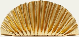 Cult Gaia Nala Mini Pleated Metallic Leather Clutch Bag