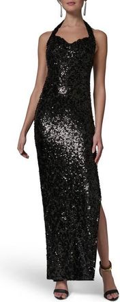 DKNY Sequin Halter Dress in Black at Nordstrom, Size 14