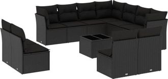vidaXL Set De Sof&aacute;s De Jard&iacute;n 12 Piezas Cojines Rat&aacute;n Sint&eacute;tico Negro Vidaxl
