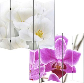 Hhg non utilizzato] Paravento divisore doppia immagine separè decorativo 5 pannelli M68 180x200cm orchidee