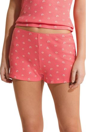 Etam Ondine Floral Waffle Knit Cotton Pajama Shorts in Grenadine at Nordstrom, Size X-Small