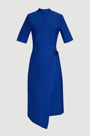 Karen Millen Womens Figure Form Bandage Asymmetric Knit Midi Dress - Blue - Size X-Small