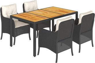 vidaXL Set De Muebles Jard&iacute;n 5 Pzas Con Cojines Rat&aacute;n Sint&eacute;tico Negro Vidaxl
