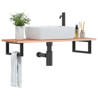Berkfield Home Basin Shelf Wall Mounted Steel & Solid Wood Oak in Brown