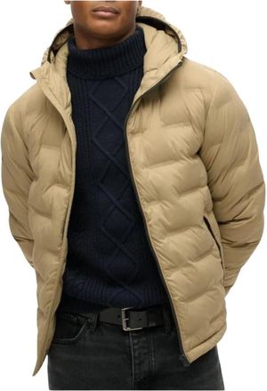 Superdry Hooded Zip-Up Jas met Voorzakken - Heren - Winterjassen - Beige - XL - Polyester - Jassen
