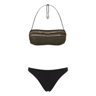 Twinset Bandeau Bikini with Sequin and Gold-Thread Embroidery - female - Twinset - Bikinis - Black - L - Swimwear