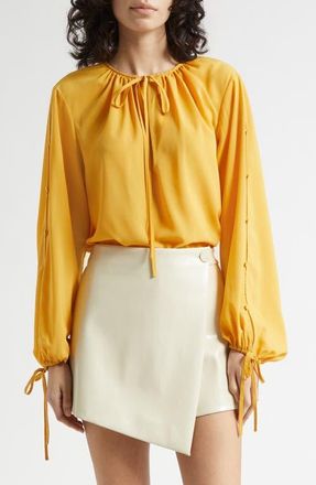 Toccin Oletta Button Long Sleeve Tie Cuff Top in Tuscan Sun at Nordstrom, Size Xx-Small
