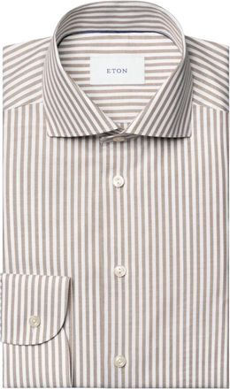 Eton Gestreept Signature Oxford overhemd - Heren - Zakelijke Overhemden - Beige - L - Katoen - Overhemden