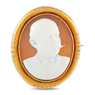 Luxury Bazaar Antique 14K Yellow Gold Hardshell Cameo Brooch MF16-091426