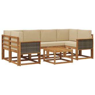 vidaXL Conjunto De Sof&aacute;s De Exterior Con Coj&iacute;n 5 Pcs Natural Vidaxl