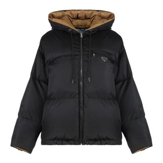 Prada Jassen, Dames, Zwart, S, Nylon, Nylon Donsjas met Verstelbaar Koord