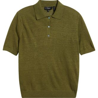 Theory Semisheer Linen Blend Polo in Forest Moss at Nordstrom, Size Medium