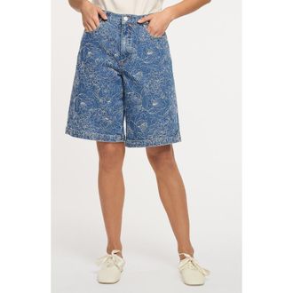 Cinq &agrave; Sept Betsy Garden Doodle Embroidered Bermuda Shorts in Salt Breeze/White at Nordstrom, Size 00