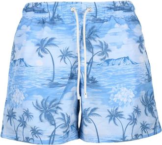 Palm Angels Light Blue Polyester Tropical Swim Shorts