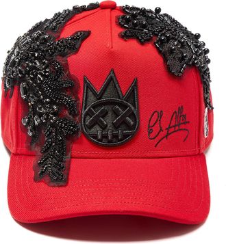 Cult of Individuality Cult X El Alfa Lurex Emb Logo 5 Panel A Frame Trucker Hat in Red