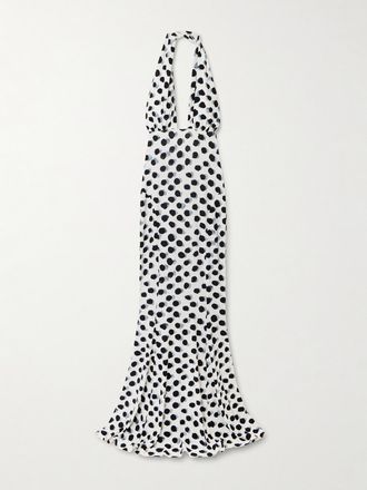 Norma Kamali Abito Cut-out Con Scollo Allamericana In Jersey Stretch A Pois - Bianco