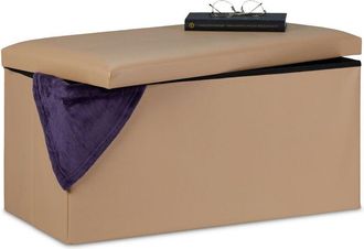 Relaxdays Relaxdays Storage Bench, Artificial Leather, 84 L Capacity, H x W x D: approx. 37.5 x 76.5 x 38.5 cm, Beige