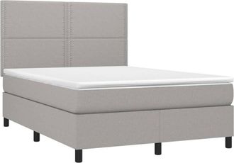 vidaXL Cama Box Spring Colch&oacute;n Y Luces Led Tela Gris Claro 140x200 Cm Vidaxl
