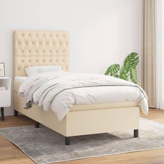 vidaXL Vidaxl - Cama Box Spring Con Colch&oacute;n Tela Color Crema 90x190 Cm
