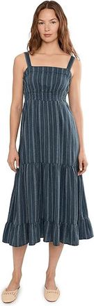 Toad&Co Taj Hemp Tiered Midi Sleeveless Dress Womens Dress Midnight Dobby : XL, Elastane/Hemp/Lyocell