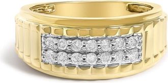 House of Brilliance Mens 14K Yellow Gold Plated Sterling Silver 3/8 Cttw Diamond Ribbed Band Ring