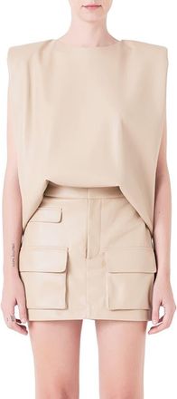 Grey Lab Padded Shoulder Blouson Top in Taupe at Nordstrom, Size X-Small