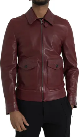 Dolce & Gabbana Maroon Exotic Leather Zip Biker Coat Mens Jacket
