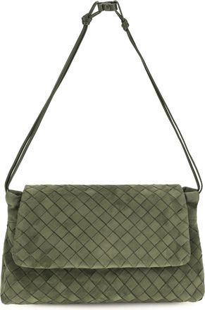 Bottega Veneta Womens Shoulder Bag Giorno Green Tweed Tweed-Gold Calf Leather (bos Taurus) Tweed/gold