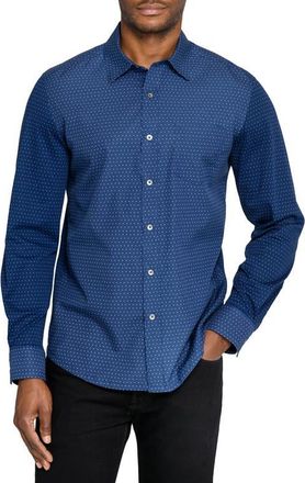 W.R.K Reworked Slim Fit Micro Geo Print Cotton Button-Up Shirt in Navy at Nordstrom, Size Xx-Large