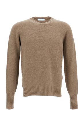 Drumohr Beige Raglan Sleeve Plain-Knit Wool Sweater