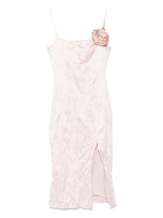 Blumarine 3D-roses crinkled midi dress - women - Metallic Fibre/Cotton/Viscose/Polyester - 42 - Pink