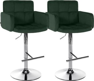 Clp Juego De 2 Taburetes De Bar Los Angeles Terciopelo Verde Oscuro Cromado