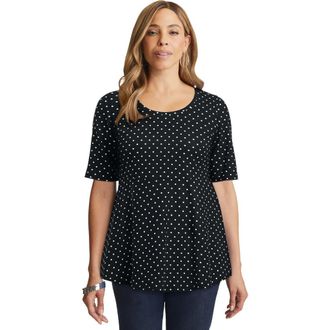 Jessica London Stretch Cotton Peplum Tunic in Black Ivory Dot at Nordstrom, Size 12