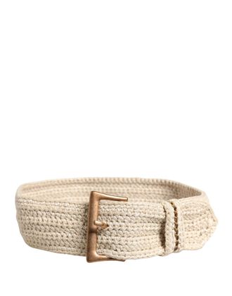 Ermanno Scervino Womens Beige Woven Vintage Metal Buckle Waist Belt Cotton Nylon