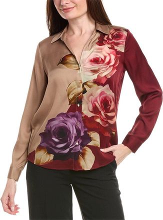 Elie Tahari Deep V-Neck Silk-Blend Blouse