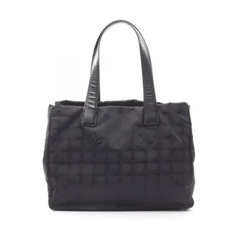 Chanel Black Leather Nylon Canvas Handbag Tote Bag (Pre-Owned)