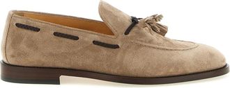 Brunello Cucinelli Schoenen, Heren, Bruin, 41 EU, Leer, Geweven leren loafers met kwastjes
