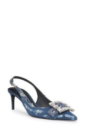 Dolce & Gabbana Devotion Crystal Buckle Slingback Pump in Cobalto Scuro at Nordstrom, Size 6.5Us
