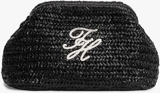 Tommy Hilfiger Womens Script Monogram Raffia Clutch - Black