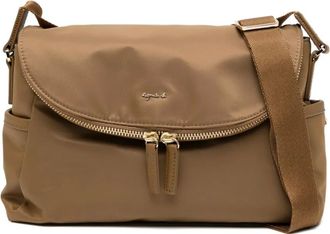 agnès b. logo-plaque shoulder bag - women - Bullhide Leather/Nylon - One Size - Brown