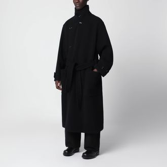 Christophe Lemaire Black belted wool coat
