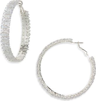 Tasha Baguette Cubic Zirconia Hoop Earrings in Silver Cubic Zirconia at Nordstrom Rack